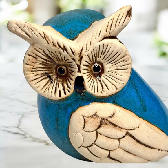 Handcrafted Ceramic 5” Owl Figurine Turquoise Rustic Folk Art Decor Nature Boho - Picture 7 of 7